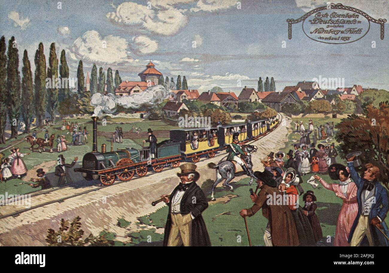 Erste deutsche Eisenbahn zwischen Nürnberg und Fürth, 1835 Stockfotografie  - Alamy