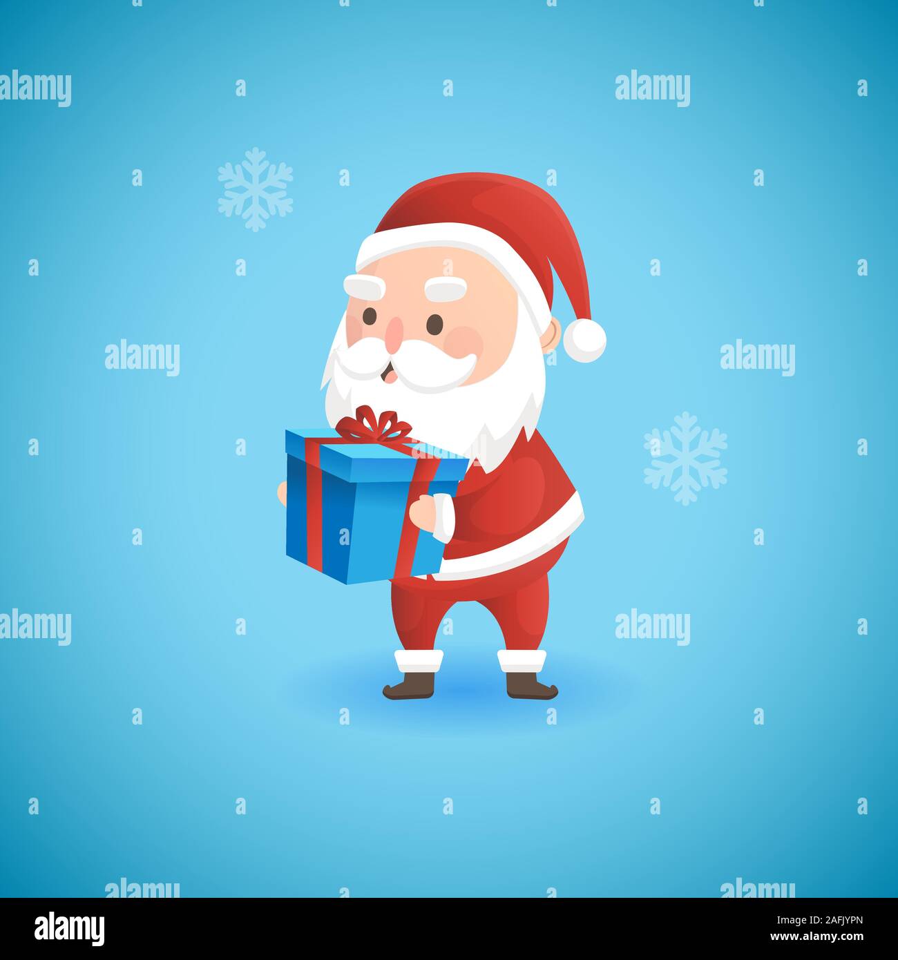 Weihnachten lustig Santa Claus holding Geschenkbox, Vector Illustration. Stock Vektor