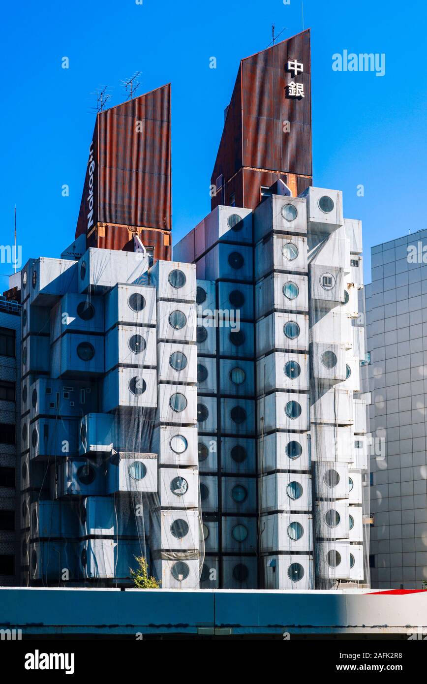 Nakagin Capsule Tower von Kisho Kurokawa, Tokyo/Japan Stockfoto