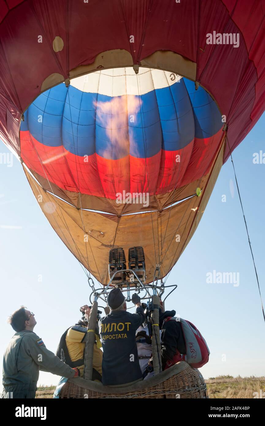 Hot Air Balloon Ausgangspunkt für den freien Flug Stockfoto