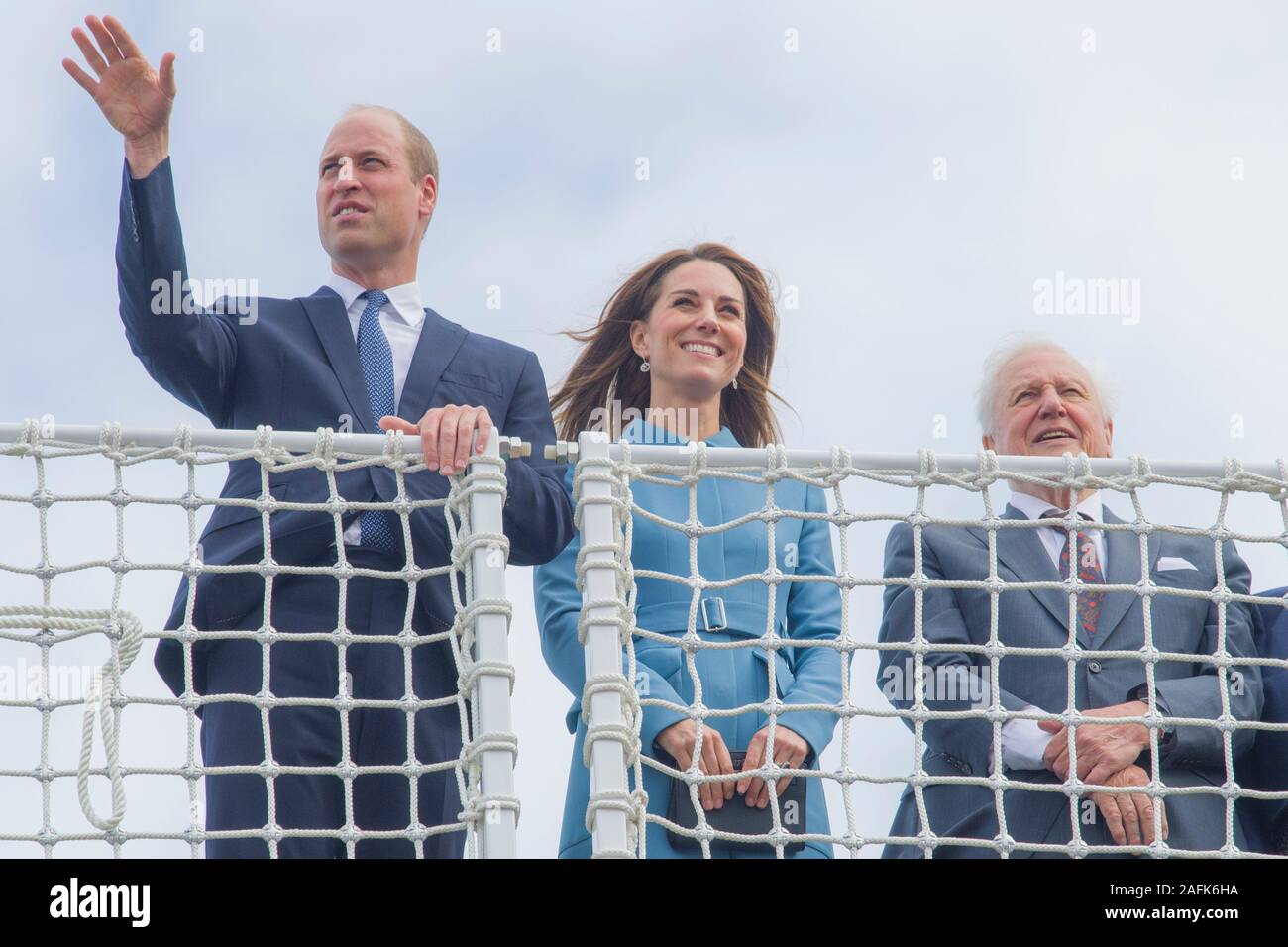 Der Herzog und die Herzogin von Cambridge, und David Attenborough nehmen an der Taufe des RRS David Attenborough in Birkenhead. Credit: Euan Cherry Stockfoto