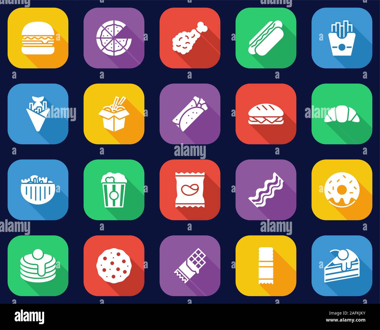 Fast Food oder Junk Food Symbole flache Design Set groß Stock Vektor