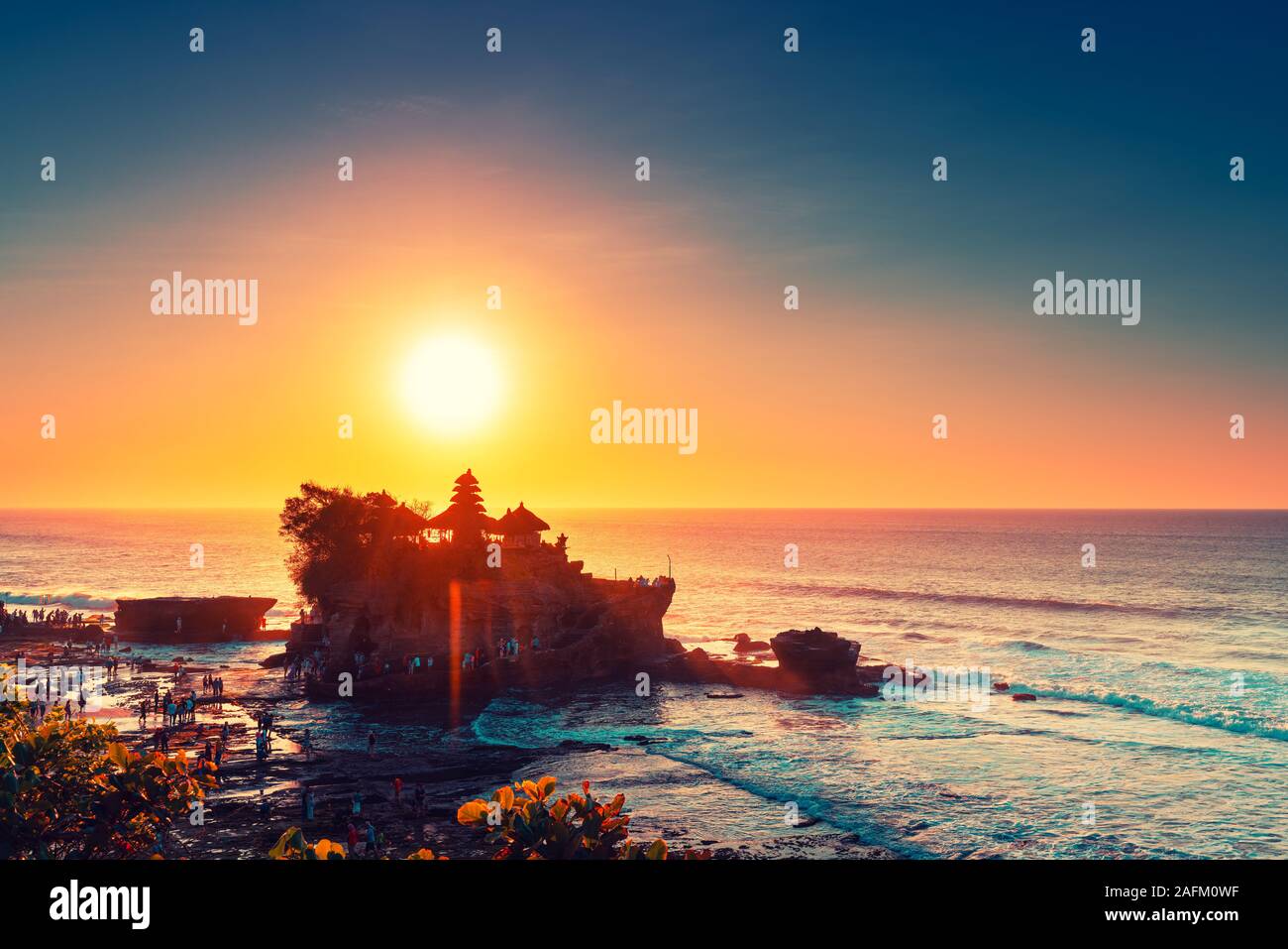 Tanah Lot Tempel in Insel Bali Indonesien. Stockfoto