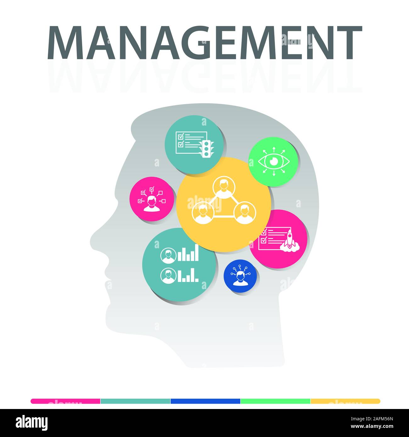 Management Infografiken Design. Timeline Konzept gehören Interaktion, Specialist, team Merkmale Symbole. Kann für den Bericht verwendet, Präsentation. Stockfoto