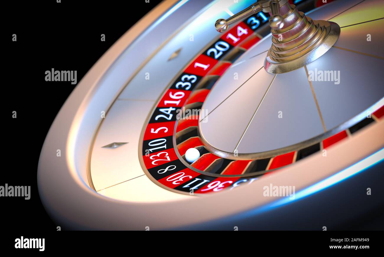 Metallische roulette 3d-render Hintergrund auf Schwarz. Stockfoto