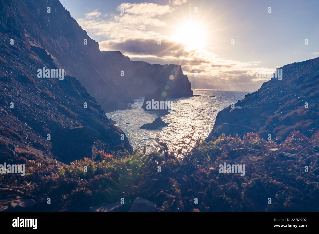 Panorama Aussicht auf Insel im Atlantischen Meer, Ponta de sao Laurence, Madeira, Portugal Stockfoto