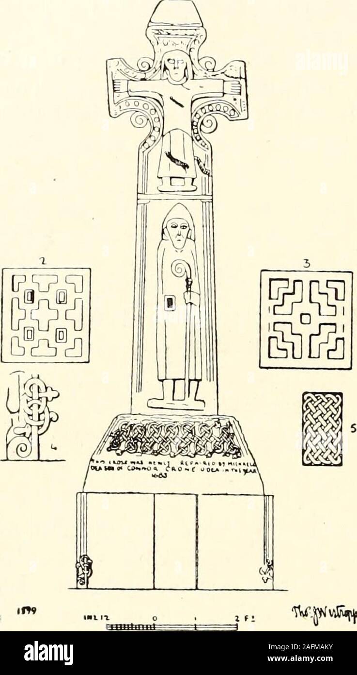 . Amtsblatt der königlichen Gesellschaft von Antiquaries in Irland. Aus der Richtung der nun leeren Stemmloch abgeleitet werden, die Hand war im rechten Winkel hehl im Körper, wie sie im Akt des Gebens und den bischöflichen Segen. Im Norden, Süden und Westen Gesichter der Welle sind jeweils in vier Panels von fast gleicher Länge aufgeteilt, mit Ausnahme der unteren beiden auf der Westseite, die nächste die Basis auf der Seite 2 habe ich die Füße hoch, während, die sofort inclies aboveit nur 9 ist. Auf thenorth Seite des oberen Bedienfelds showsa Zickzack fret Muster, die threelower von dif gebildet werden verschiedene Sorten von Tier-Knoten, die l Stockfoto