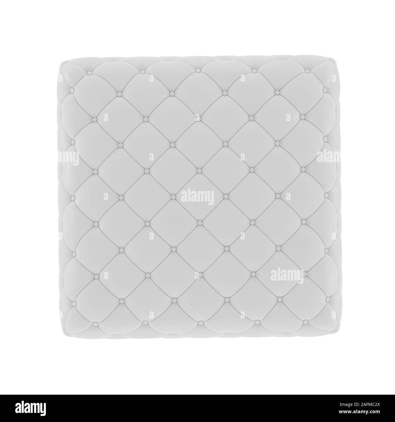 Weiß gestepptem Square leder Puff auf weißem Hintergrund. 3D-Rendering Stockfoto