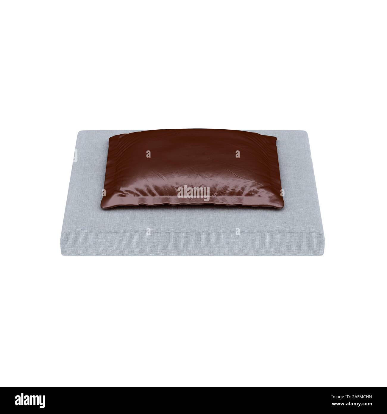 Weißen Stoff Puff mit braunem Leder Kissen auf einem weißen Hintergrund. 3D-Rendering Stockfoto