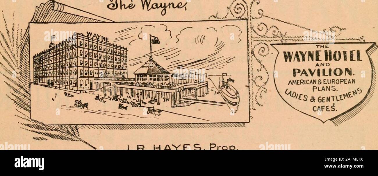 . Die Welt Almanach und Enzyklopädie. Geöffnet vom 1. Dezember bis 15. Mai. Neue Amusement Hall, mit neuesten Verordnung Kegelbahnbau, Billard und Shuffle-Board Tischen ausgestattet ist. Völlig Gymnasium in Verbindung mit den Parks Marmor Banja ausgestattet. Schreiben denn ich James R. HAYES, Mieter und Manager. Schön illustriertes Booklet. | JAMES C. WALKER, Associate Manager. WAYNE HOTEL, Detroit, Mich. Gegenüber Michie: Eine zentrale Personenbahnhof. Nur First Class Hotel in der Stadt mit Blick auf den Detroit River. Q^^C/V^C^^^^C&lt;. J.R.HAYES, Prop amerikanische und europäische Pläne. PARK HOTEL, Sault Ste. Marie, 23.38.39 Stockfoto