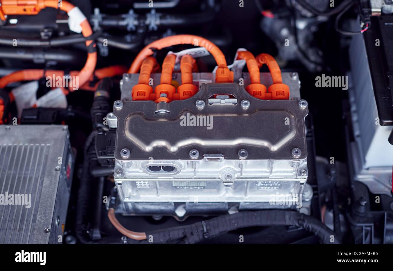 In der Nähe von elektrischen Motor in der Bucht von Umweltfreundliche Emissionsfreie Elektroauto Stockfoto
