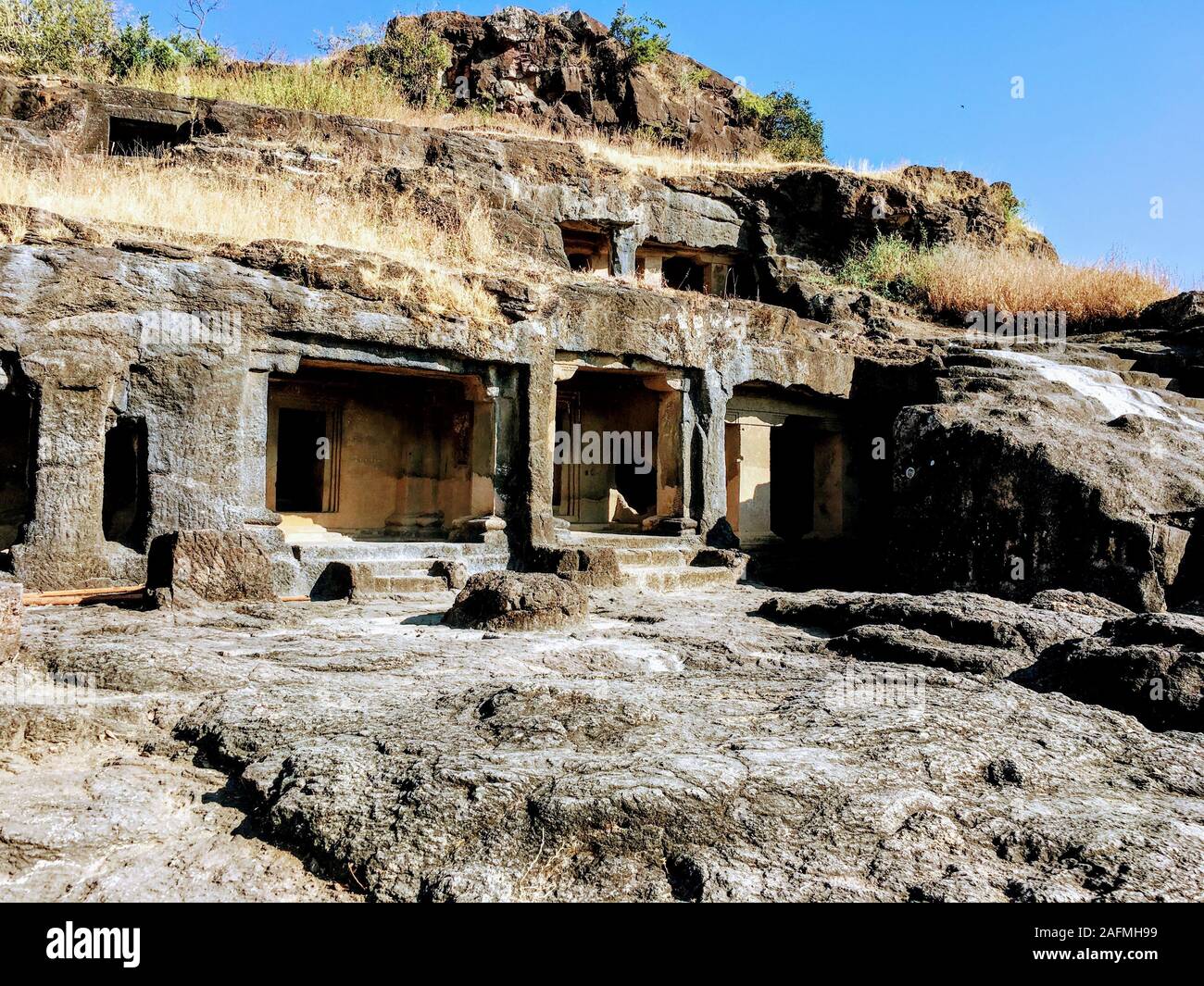Ajanta Höhlen sind 30 Rock-cut buddhistische Höhle Denkmäler aus dem 2. Jahrhundert v. Chr. bis etwa 480 CE im Aurangabad in Maharashtra in Indien. Stockfoto