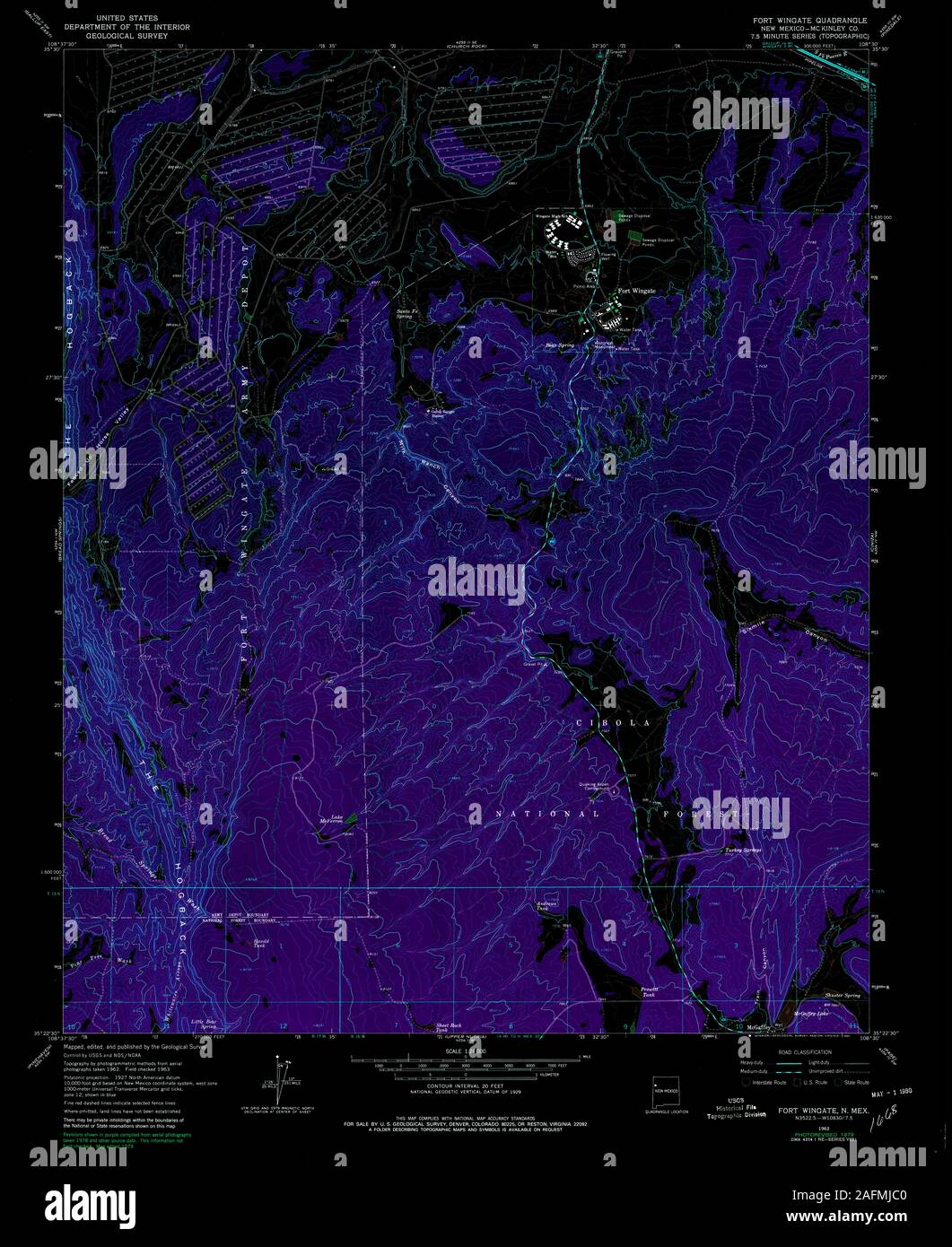 USGS TOPO Karte New York NM Fort Wingate 190666 1963 24000 invertiert Wiederherstellung Stockfoto