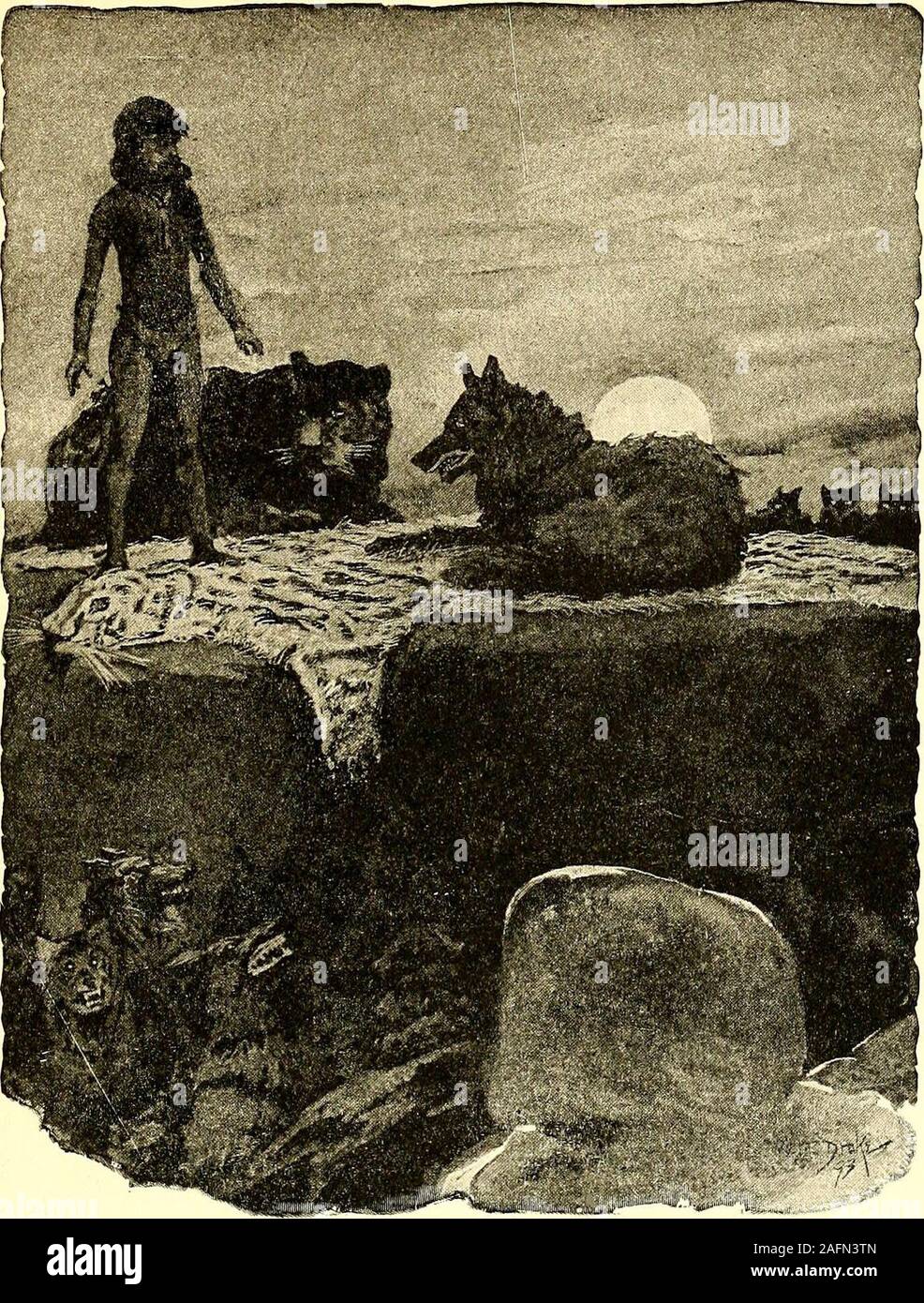 . Das Dschungelbuch. Sie und sah Shere Khans gestreifte auf therock ausblenden und die riesigen Krallen am Endedes leer, baumelnden Füßen baumelnd. Es war dann thatMowgli bildeten einen Song ohne Reime, asong, der bis in seine Kehle kam, und er schrie es laut, sprang und schlitzschraubendreher Die klappern Haut, und schlagen die Zeit mit hisheels bis er nicht mehr atmen Links, whileGray Bruder und Akela Heulte zwischen theverses. Gut, O Wölfe. Ich myword? Sagte Mowgli wenn er fertig war; unddem Wölfe angereihten Ja, und ein tattered wolfhowled: Führen uns wieder, O Akela. Führen uns wieder, OMan Stockfoto