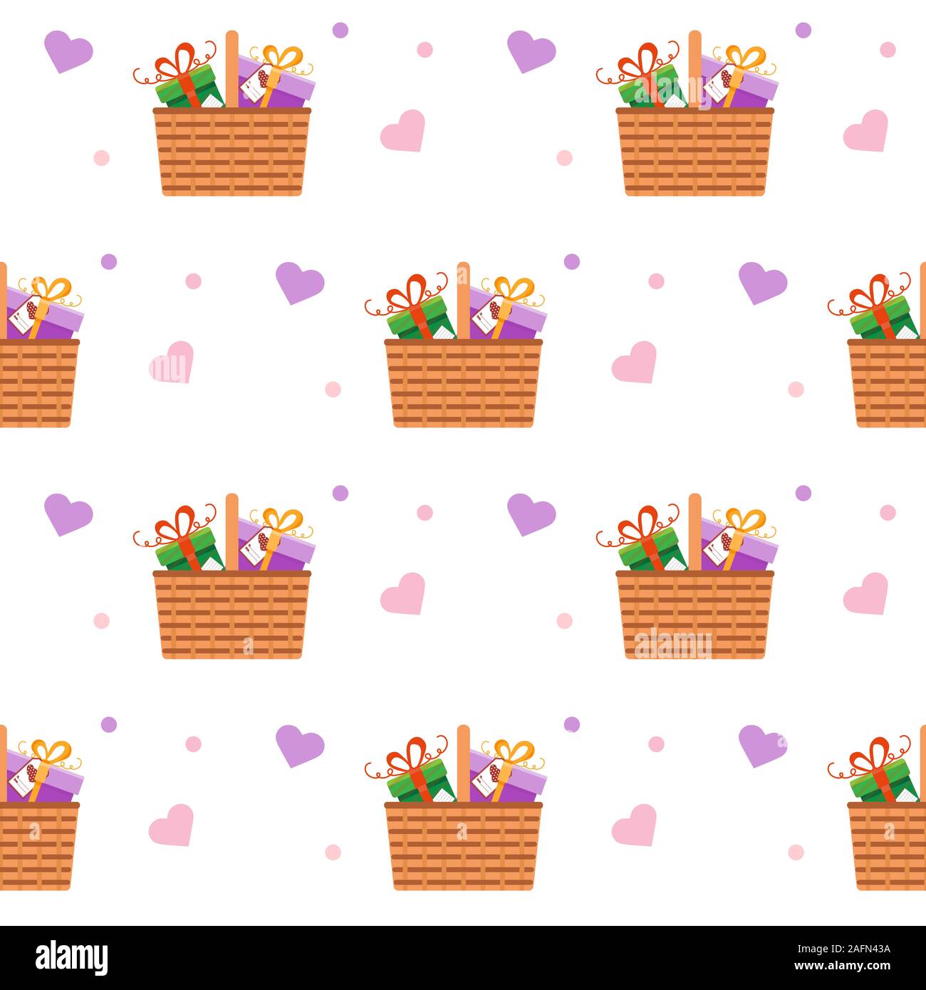 Vektor nahtlose Muster Geschenke auf weißem Hintergrund. Valentinstag, neues Jahr, frohe Weihnachten, Geburtstag, Hochzeit, Muttertag, Vatertag. Festliche Stock Vektor