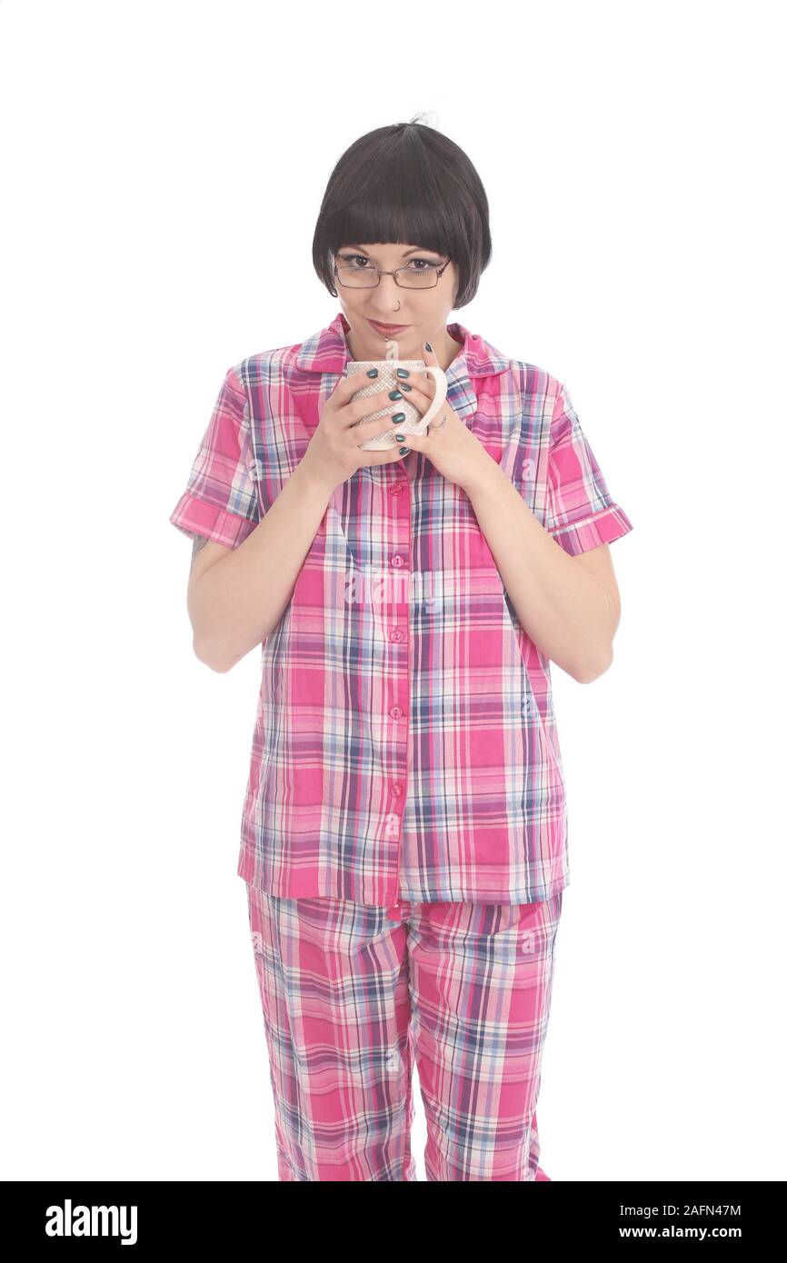 Mai 2015 - junge Frau in ihrem Pyjama bereit für Bett Stockfoto