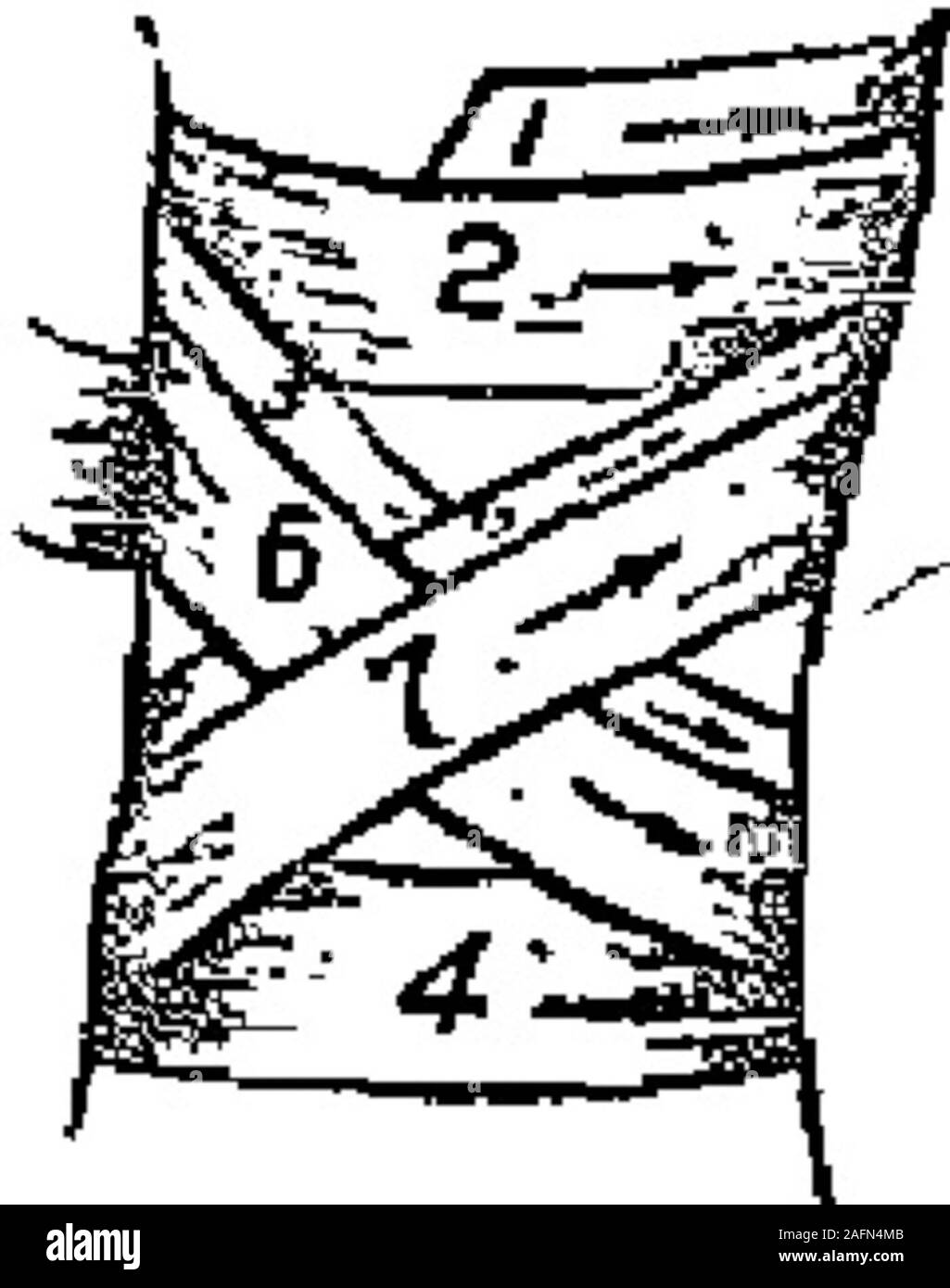. Der Schlachtruf. TriflBHle für - die F< * t. Cut n Stück Stoff eines trlnngiilnr Form, die L-base, 24 Zoll lang, und die Apex über t c u Zoll - frnm der Basis. Die Basis der Mangle oUMqnely n-kresse vorne, der Rist statt; das obere Ende rund um die lowerpart der log bringen und es Stift; dann drawIho unteren Ende unten über den footjust hinter der Zehen, Nnd beschränken es nl-nu. Das verbleibende Ende, dem Apex. Ist tobe brachte unten über der Ferse andpinned. Seine Verwendung ist in erster Linie auf confinedressings auf der sule der Fuß, der ein-kle, oder einen anderen Teil. Ein weiterer meth - Außendurchmesser des Stockfoto