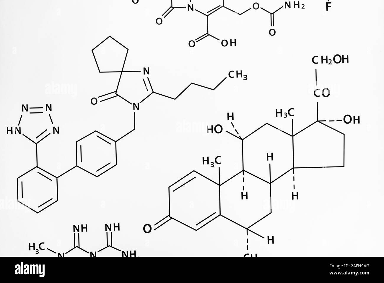 Chemie Formel auf weißem Hintergrund. Chemie der medizinischen Wissenschaft Bildung Konzept. Stockfoto