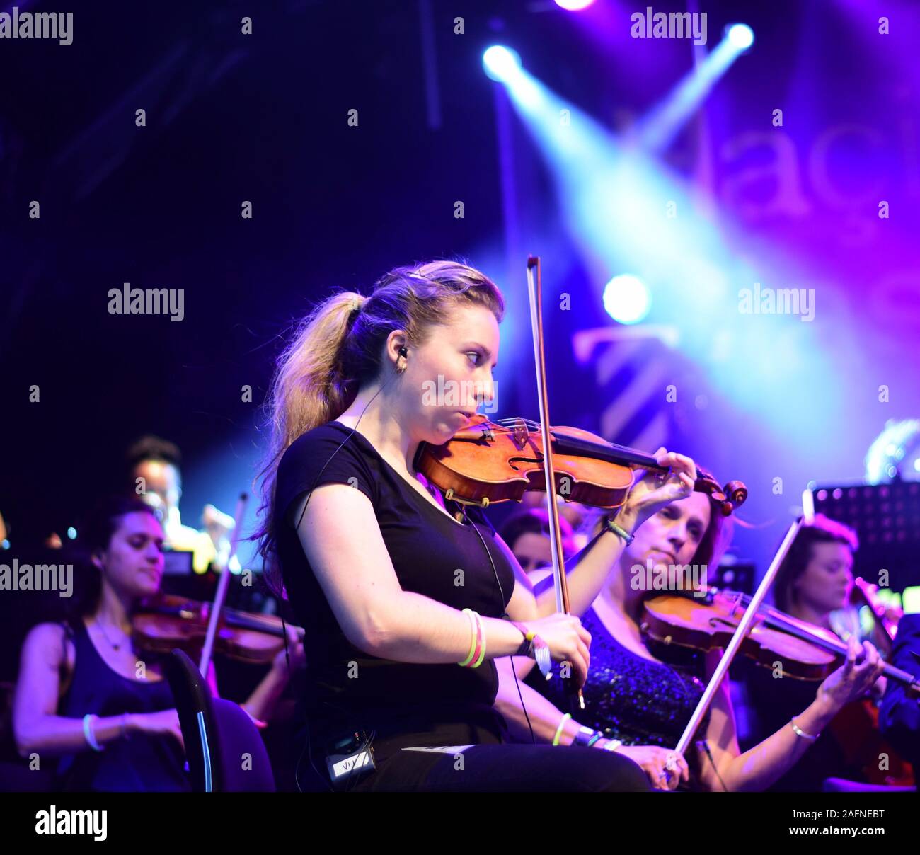 BRISTOL, England, VEREINIGTES KÖNIGREICH - May 24, 2017: Die Hacienda im klassischen Leistung des Bristol Sounds Festival, Lloyds Amphitheatre, Bristol, E Stockfoto