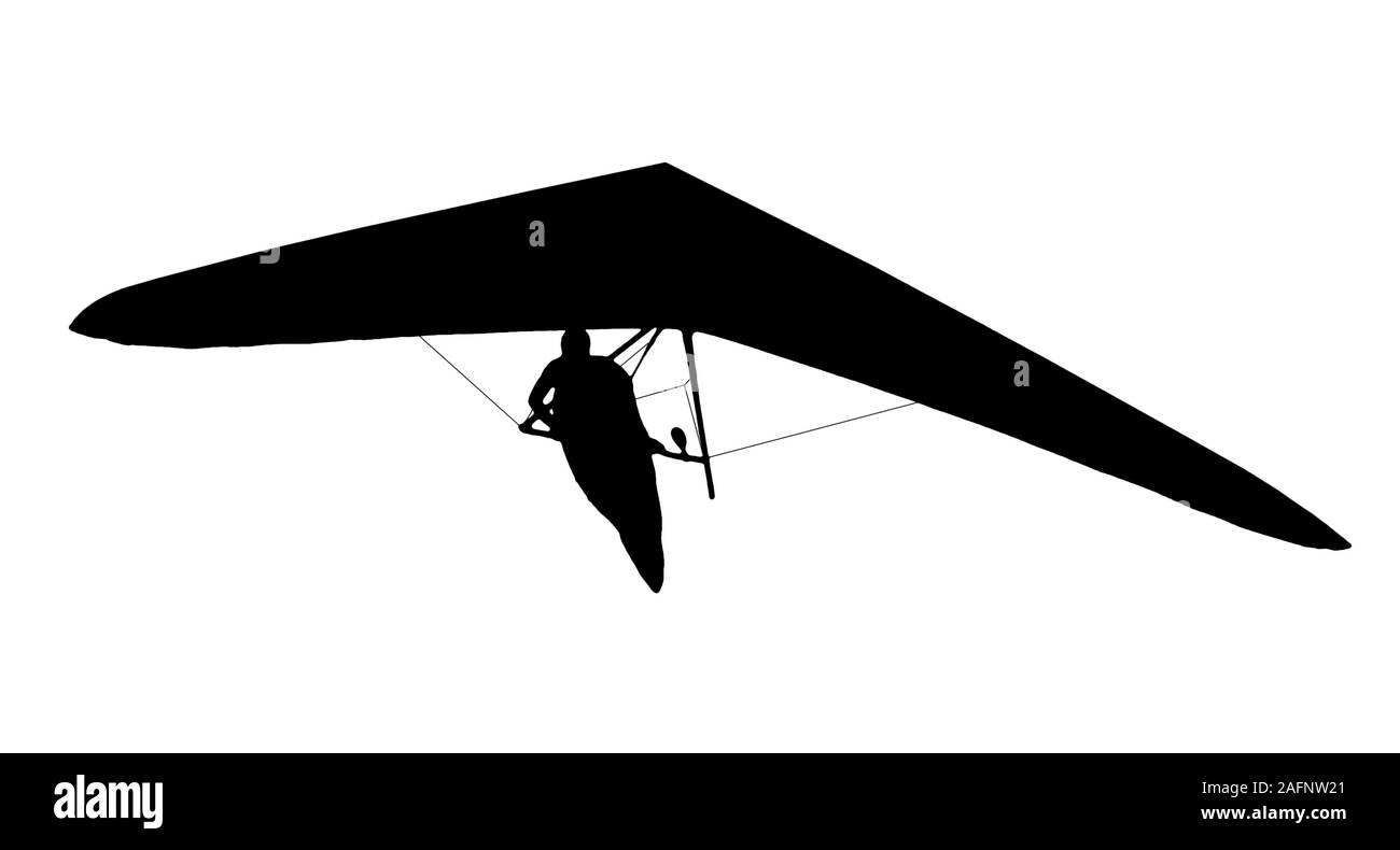 Drachenfliegen Flügel Silhouette auf Weiß mit Freistellungspfad isoliert. Vorlage für extreme Sport Logo, Zeichen, Zeichnung Stockfoto