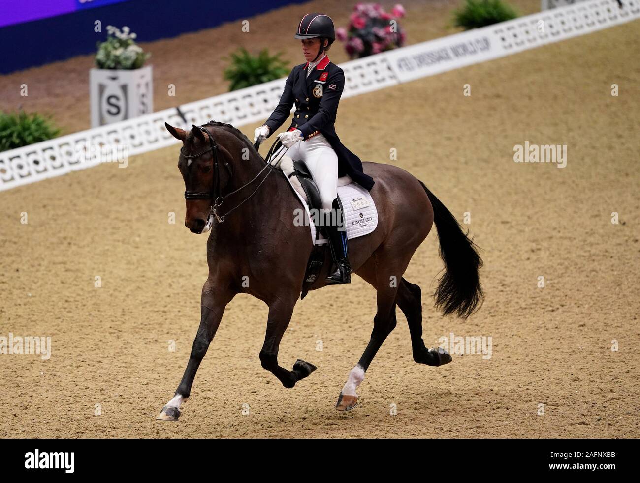 Großbritanniens Charlotte Dujardin reiten Mount St John Freestyle während der Klasse D1 Die FEI Dressur-weltcup an Tag eins des London International Horse Show in London Olympia. Stockfoto