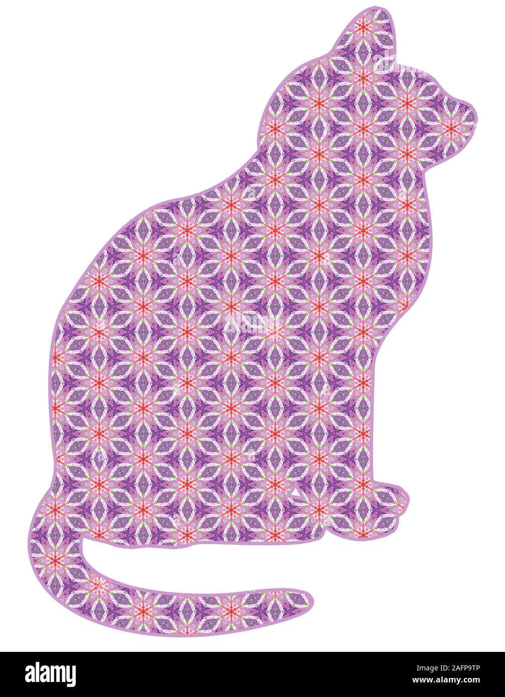 Charmante rot und grün gemusterten Weihnachten Katze für die Ferienzeit, ein schrulliger und Spaß künstlerische Grafik Design Ressource für die Weihnachtsferien. Stockfoto