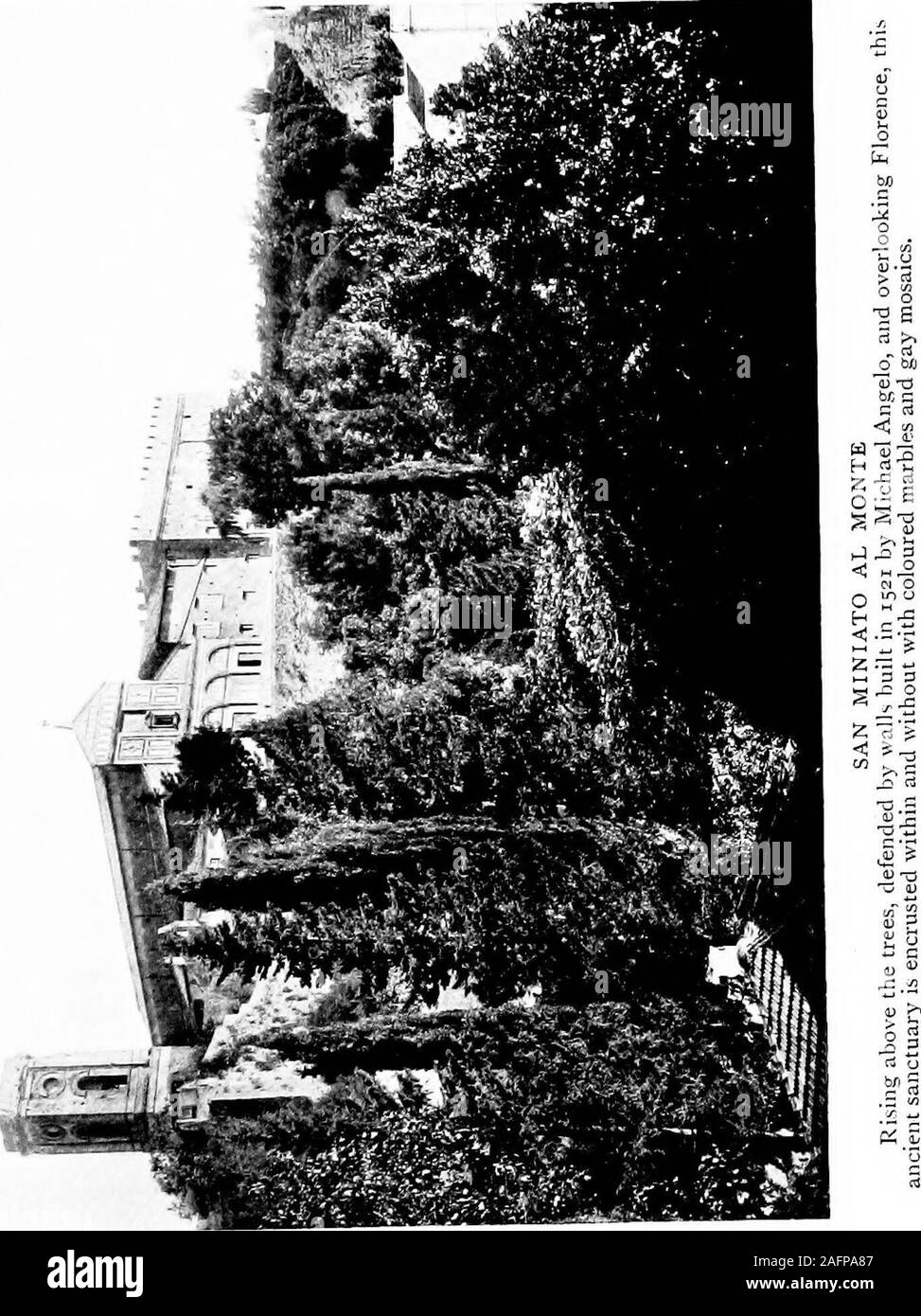 . Eine Glasmalerei Tour in Italien. e. Weit weg von der rightare den erhabenen Apennin, und wenn es Chancen zu bethe Zeit der Feder Duschen, wir werden sehen, themountains gekrönt mit späten Schnee, für einen regen atSan Miniato wird Schnee auf der northernhills bedeuten. Was für eine Aussicht liegt vor uns, und butlittle geändert, seit es sah hinunter auf itMichael Angelo oder Ghiberti oder Benvenuto Cellini, oder jede andere der grossen Florentiner, die livedafter, die platzen von Gebäude, die in dem vorgeschriebenen Kuppel Brunelleschis Dom Schub, Santa Croce, andSanta Maria Novella. Über yonder auf thoseheights weit Fiesole sind das v Stockfoto