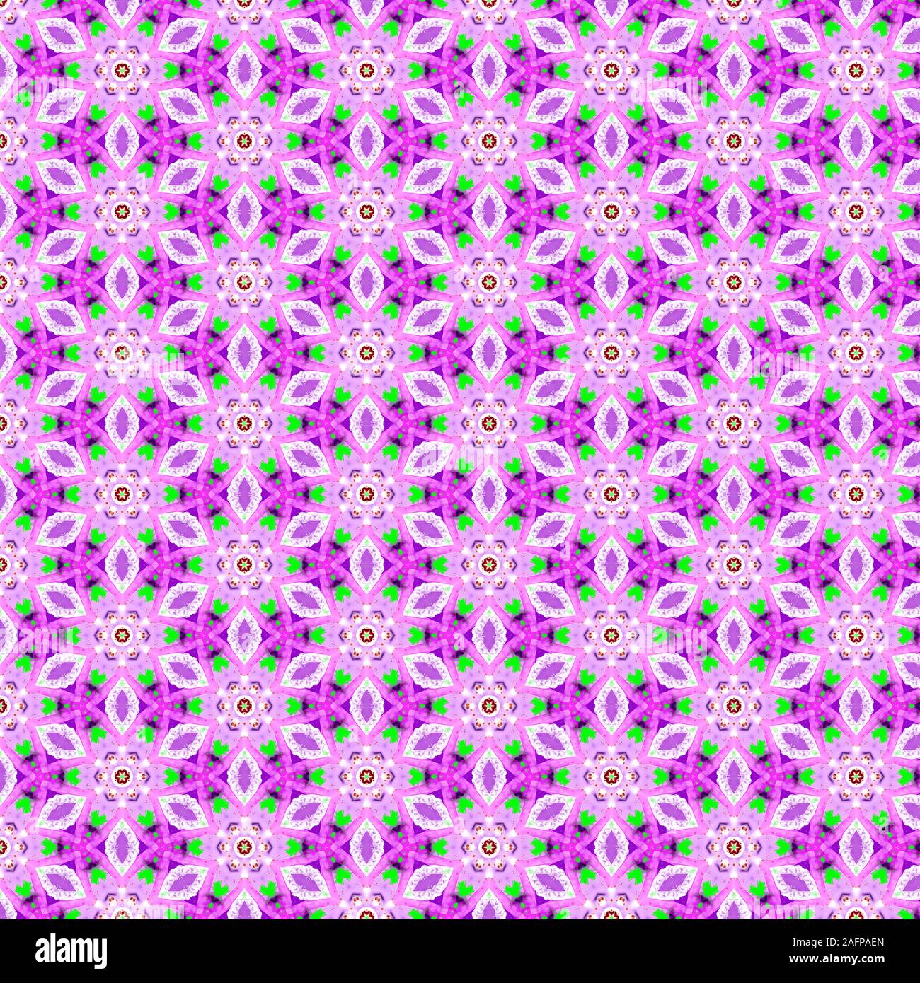 Pretty Pink Kaleidoskop nahtlose Muster mit einem Hauch von lila, lila und Grün erinnert an Blumen, aber auch sehr schön für Weihnachten oder birthda Stockfoto