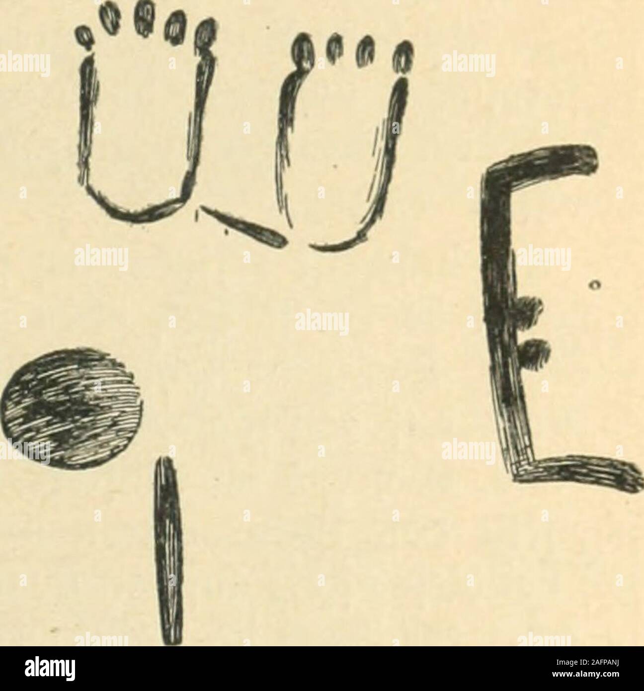 . Vom Curbstock zum Alphabet; Ersatzmittel und Vorstufen der Schrift. flbb. i:..(PA) (icga = 3 tifd) Rift. f} Öl) Icn kann (Eoans nur in formengcfd) Id) tlid) Rüd? ftänöigerc $ qiuren öerroeifen, Nebel. ? Eektiformen, ö.l). glatt ftilificrtc £ bhUöungen von Fjütten unö (Bebraud) sgegenftänöen, {} änöe toeife eingekrümmten mit Teil = 5 i9 Ci^ nf^^ Ich fic^^^^^ Dölker 3ur Hbroeljrböfer (Beifter, Öes böfen Blidis U. Ögl. anrüenöen, Kur3 in Bilöer, öie nur eben Erft unter öen Jahrhundert öer Deutungsfdjrift gefallen. Den (Einörud^ einer toirklid) fortgefdjrittenen Bilöerfd) rift ruftIjingegen Löwen (Bruppc üauf 3 Eid) Stockfoto