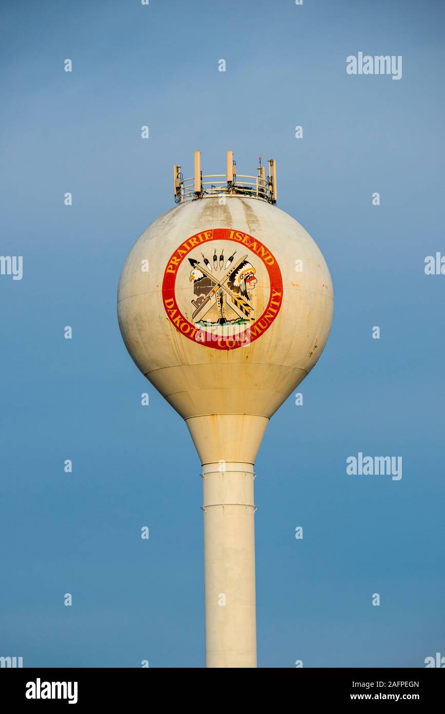 Rote Flügel, Minnesota. Prairie Island indische Gemeinschaft Wasserturm. Mdewakanton Sioux Indian Reservation. Stockfoto