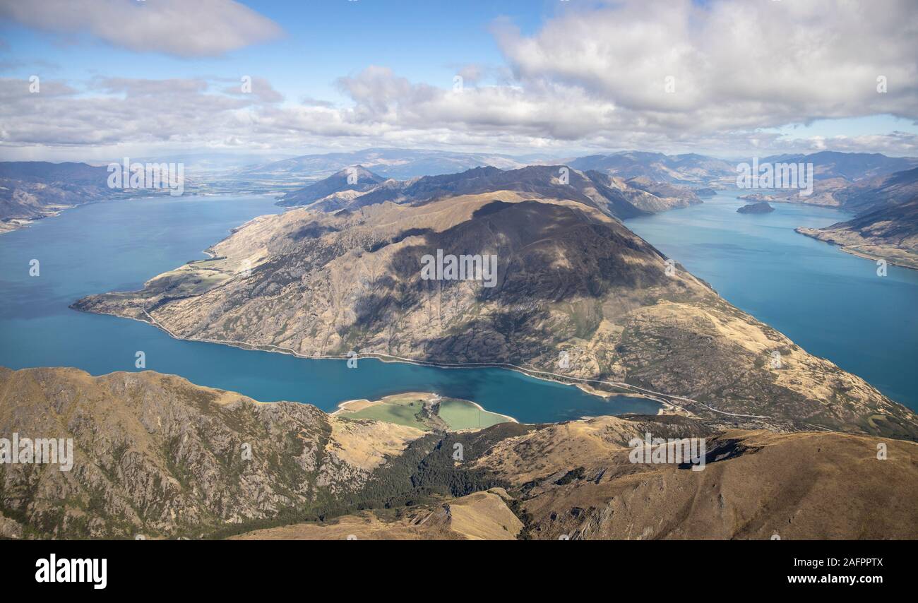 Blick auf den Lake Hawea und Lake Wanaka, Neuseeland Stockfoto
