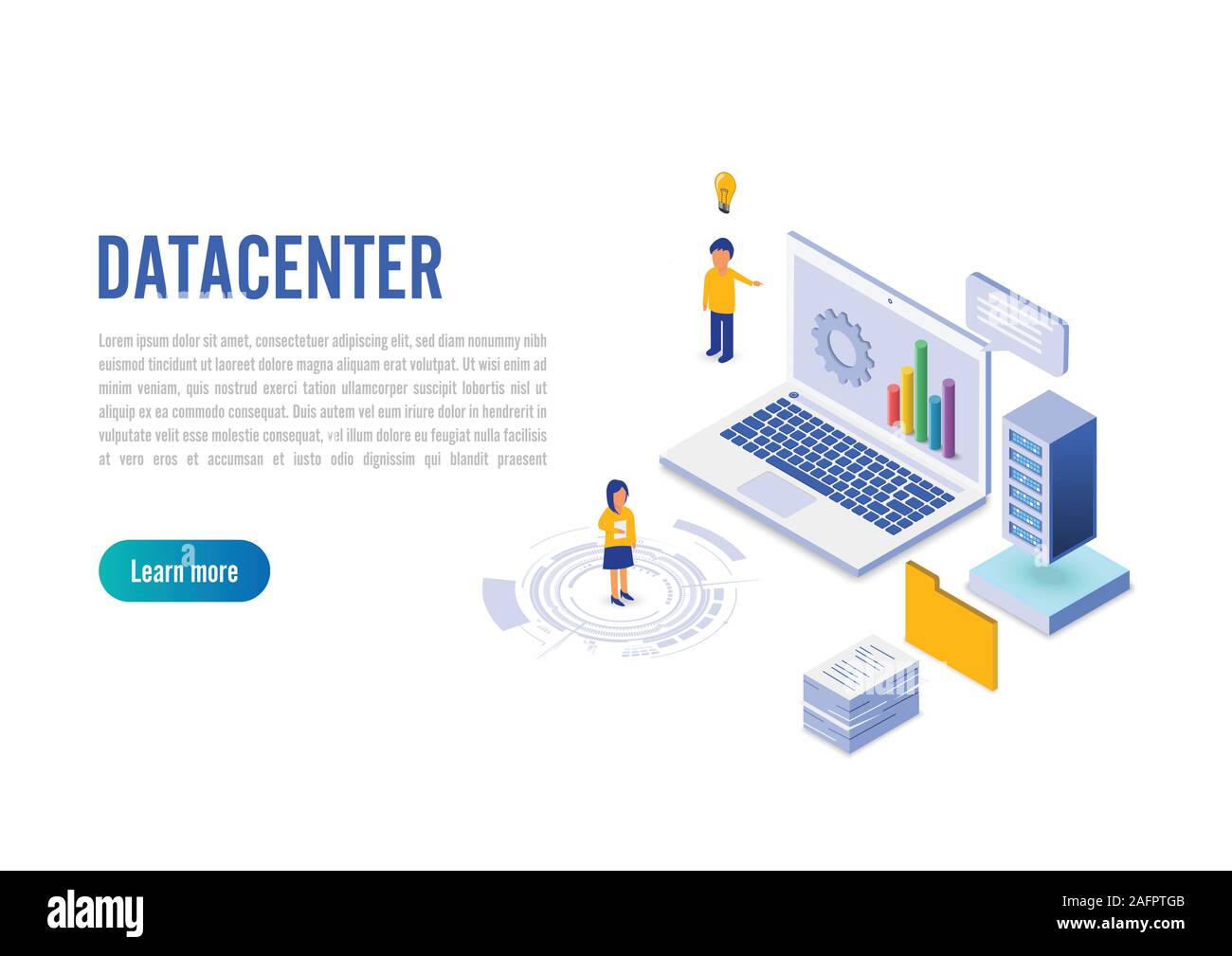 Internet Datacenter Connection, Administrator der Web hosting Konzept. Zeichen und Text für Dienstleistungen. Technology Center Hardware Software Datenbank. Stock Vektor