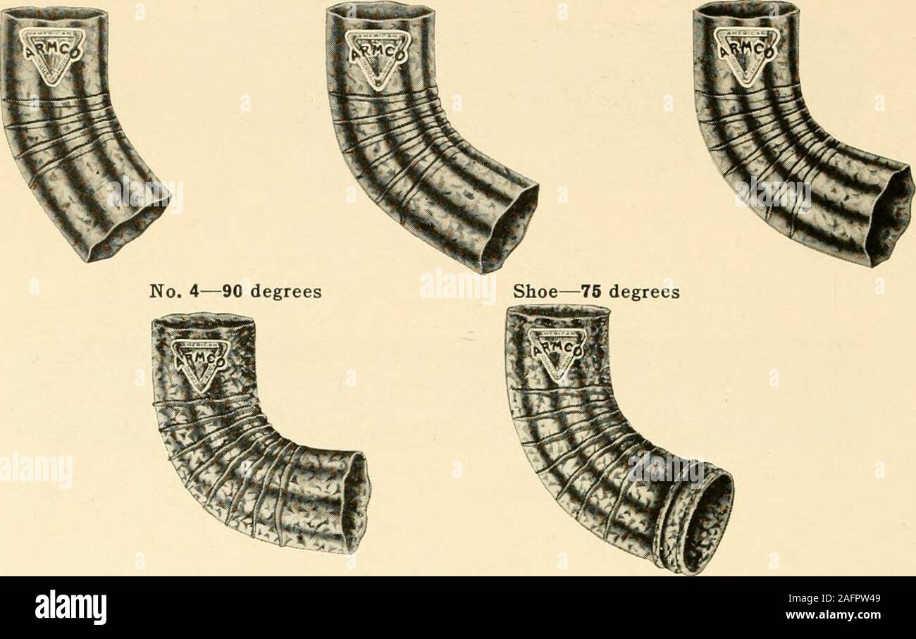 . "Armco 'Eisernen Rost - Widerstand gegen Produkte.. (Patentiert. Nur in Armco Eisen und Kupfer). Polygon Leiter Leitung. IN DEN FOLGENDEN GRÖSSEN: 1 O ein "C" 2, 3, 4, 5, 6, 2 Größe nicht schwerer als 26 Manometer. Wir fertigen eine komplette Linie der diese Waren. 37 * & * & einem TL M O O E&gt; R. A N R&gt; WELLPAPPE ELLBOGEN UND SCHUHE VERZINKT NACH BILDUNG Manometer 28 bis 24 Nr. I - 45 Grad Nr. 2 - 60 Grad Nr. 3 - 76 Grad. Die Schnitte repräsentieren 4 Zoll Ellbogen und Schuh, und die exactnumber der crimps in jeder Nummer dieser Größe zeigen. Gegend um Ellenbogen und Schuhe Nr. I - 45 Grad Stockfoto