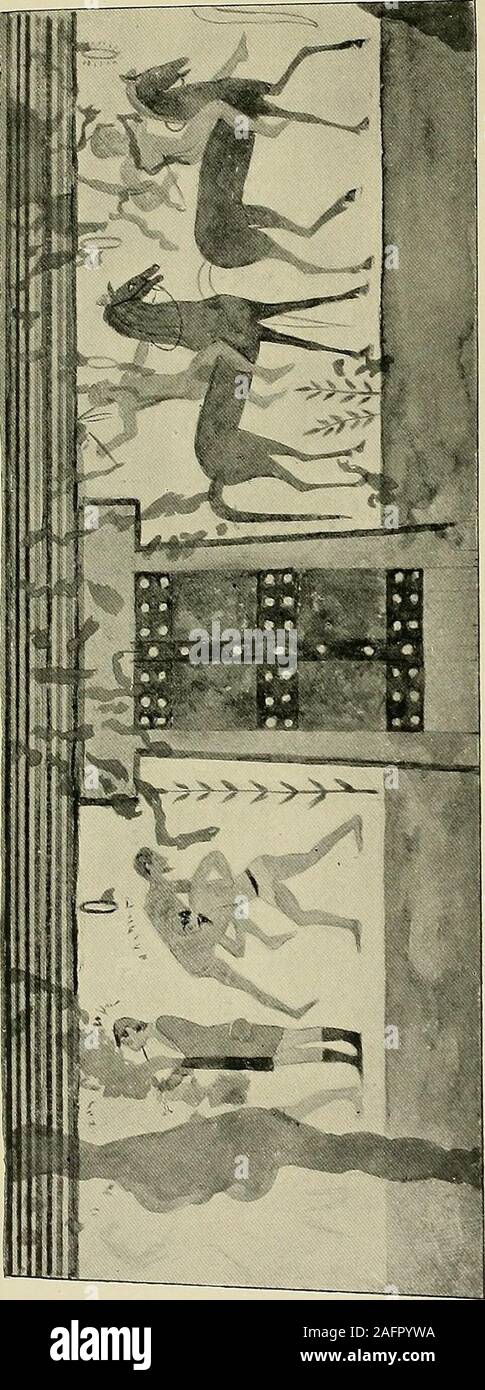 . Etruskischen grab Gemälde, deren Themen und Bedeutung. Tta Sarkophag, jetzt in der BritishMuseum, ^eine Darstellung, die in der Entlastung, offensichtlich inspiriert byGreek Mythologie, einer Kampfszene mit Männern und Frauen asspectators; an einem Ende der Sarkophag, der Linken, lassen - bevor Sie marschieren zum Streit; auf der Rückseite, eine Ban-queting-Szene, offenbar, die die Beerdigung fest, sincethe Relief am anderen Ende der Sarkophag zeigt fourmourning Frauen, zwei von ihnen trinken - Schalen in Händen. Eine gute Idee der anderen Art von sportlichen Wettkämpfen an der großen etruskischen Beerdigungen ist Stockfoto