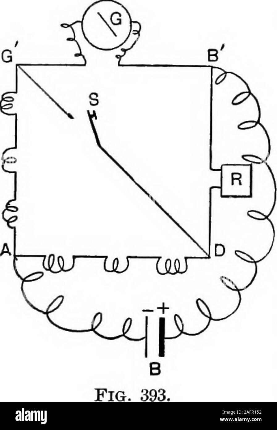 . Die Grundsätze der Physik. geschlossenen; dann "• = E.-Jb in der r ist der Widerstand der Galvanometer, E ist der Widerstand in den Widerstand, und a und h sind die Widerstände in den Armen ein G UND EIN D. Wenn a=5, r=E.475. Batterie Widerstand. Mances Methode. Keine definitive Bedeutung kann angebracht werden, um den Ausdruck batteryresistance, da dieser Widerstand wird durch Variation in thepolarization kompliziert, und dies wiederum ist abhängig von der Stärke der stromam, externen Widerstand usw. Damit die zahlreichen methodsdepending auf das Ohmsche Gesetz, die für die herleitung Batt entwickelt wurden. Stockfoto