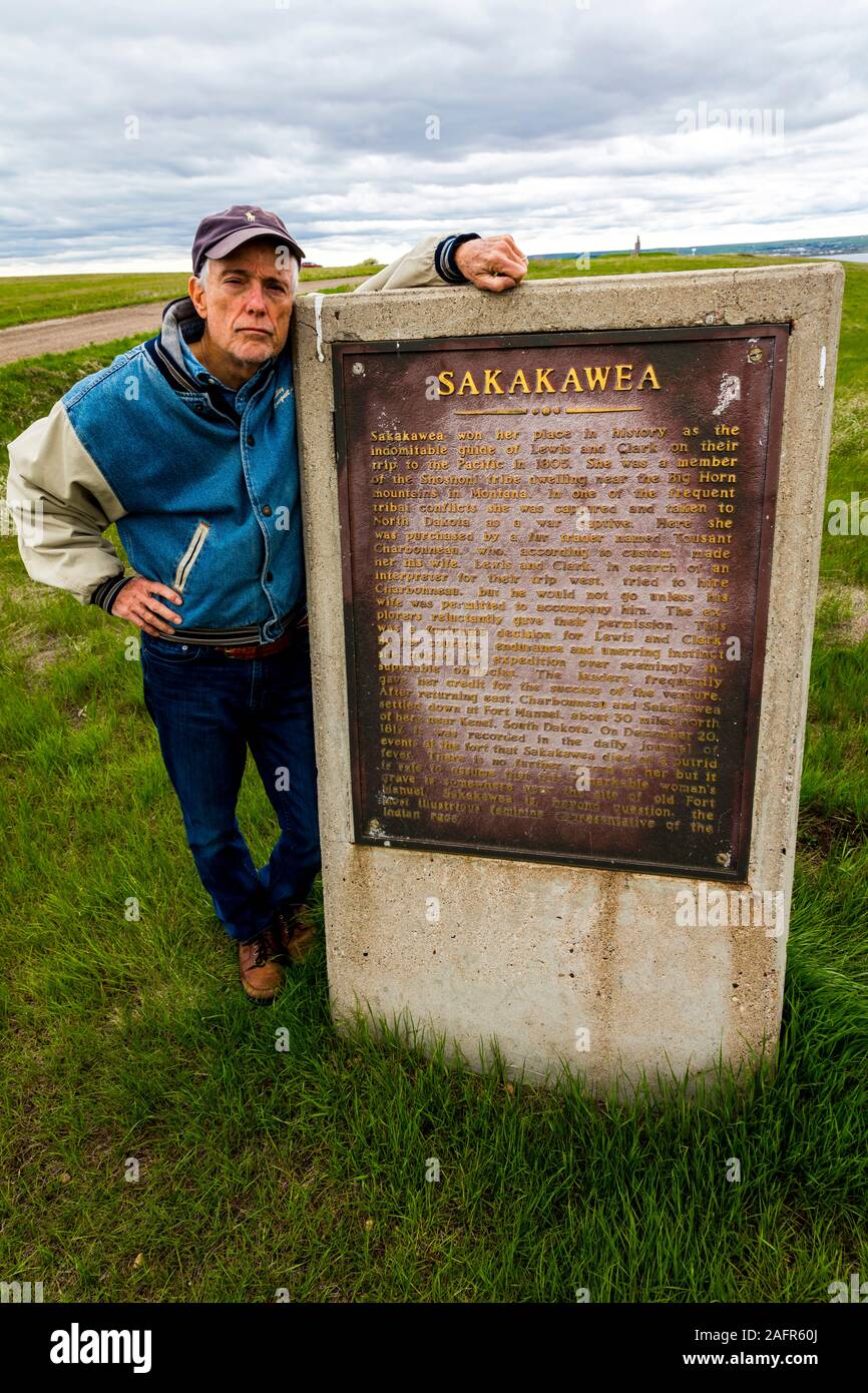 Mai 19, 2019, Fort Yates, North Dakota USA - Fotograf Joe Sohm am Denkmal für Sakakawea, Standing Rock Reservation, Fort Yates, North Dakota. Stockfoto