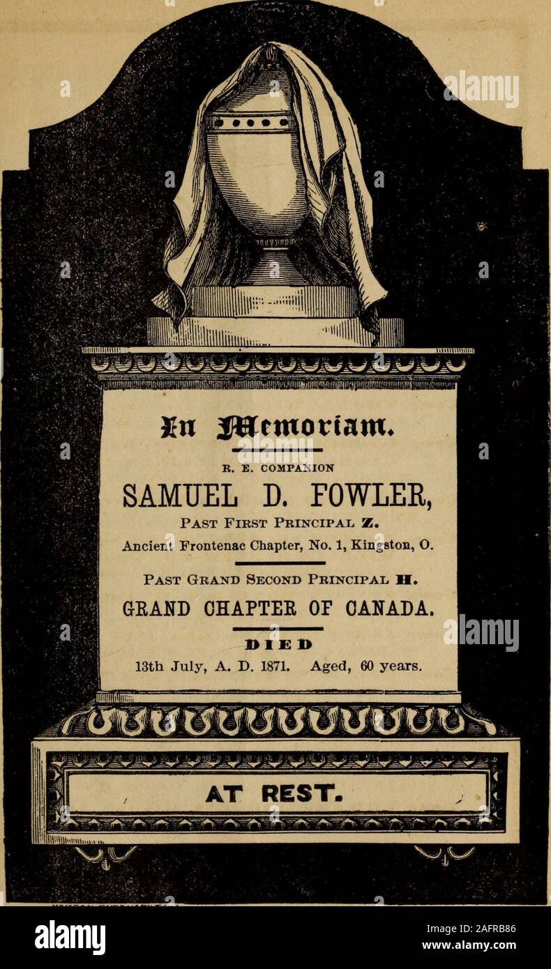 . Verfahren des Grand Kapitel der Royal Arch Maurer von Kanada an der jährlichen Versammlung, 1871. MC * wieder auf. GneiHAtr/LrcM Vierzehnter Jahresbericht der Einberufung, HAMILTON, 5871. 123 OFFIZIERE DER GRAND KAPITEL 1871-72. *W äh Comp. T. Douglas Harington, S. Bickerton Harman, GrandZ.-H. [Grand Rat F. Montague Sowdon, J.) Thomas Vogel Harris, ein Schreiber E. Robert Bamsay, Fred J. Menet, ein N. Principal Fremdling John Y. Noel, li Schatzmeister. John Wilson, Es Begistrar. Hugh A. Mackay, N. Gordon Bigelow, itti 1 Asst. Fremdling 2 li D..S. Eastwood, es Schwertträger. E.B.Zimmermann, Yeoman Gibson, S Stockfoto