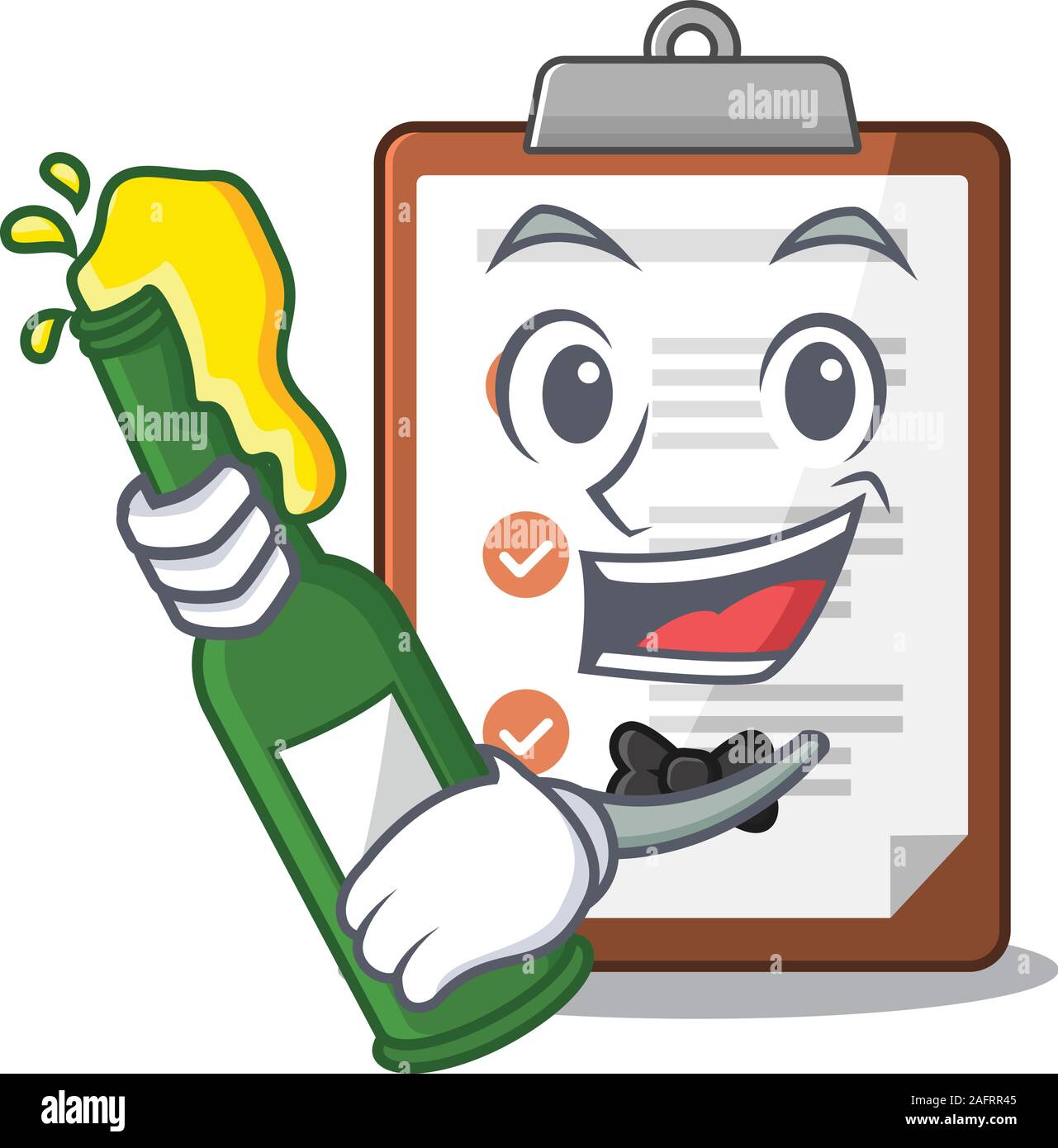 Zwischenablage Blättern mit einer Flasche Bier Maskottchen Cartoon Stil Stock Vektor