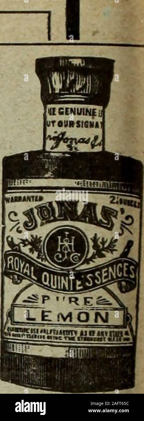 . Le Juillet-Decembre quincaillier (1907). e Recevoir ein temps pourles F £ tes de Noel et du Jour de lAn, les-Essenzen CULINAIRES DE JONAS Tout en faisant satisfaire Notre möglich nos Clients, nous ne pouvons pas Escribir lexecution des ordres qui nousparviendraient tardivement, tellement la demande est Forte eine Tannee cemoment de toutes nos Essenzen gießen. Gonsultez notre Liste.- Voyez ce qui vous Manque 1 Abrieot Chocolat, Macis, Poivre, Piment, Claret, Madere, Pommes, Amandes, Cochenille Menthe Poivree, Pflaumen, Ananas, Coing, Mures, Ratafia, Banane, Coriandre, Muscade, Rose, Biere dEpine Stockfoto