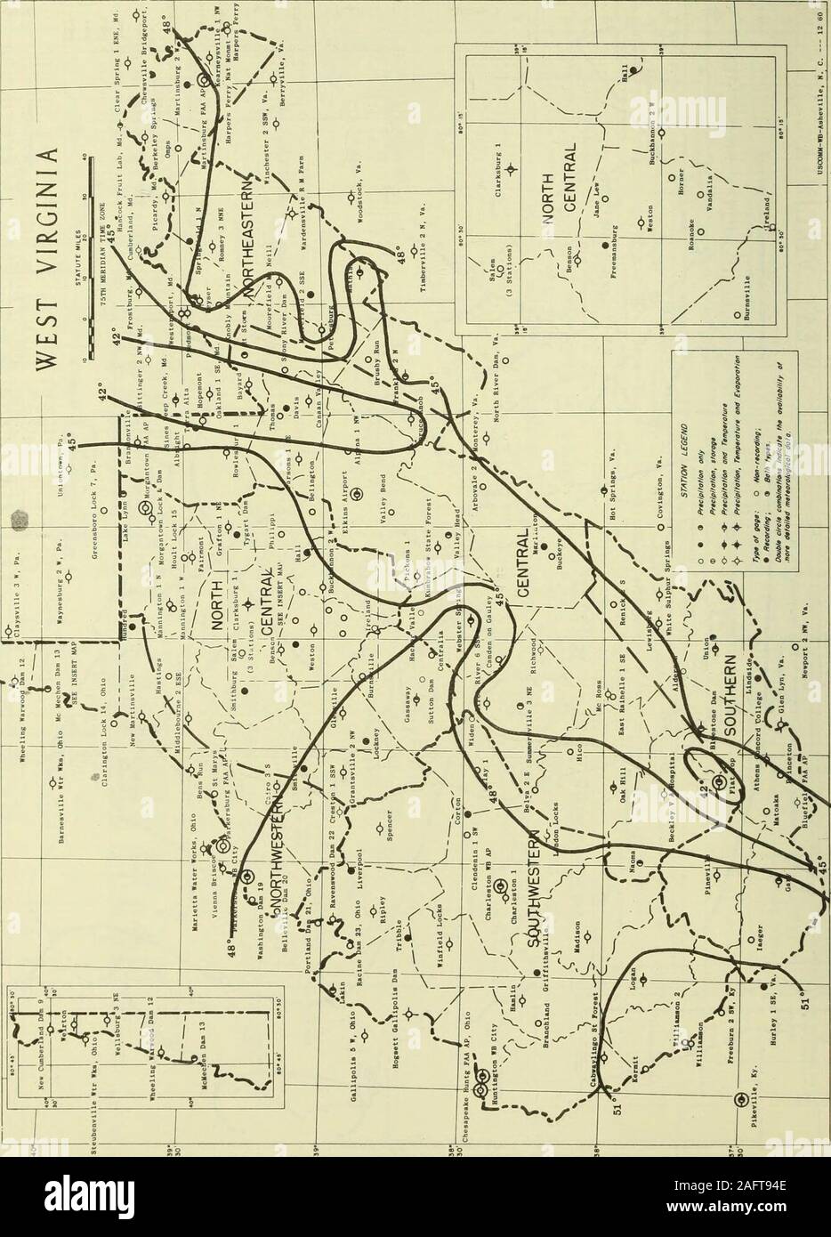 . Klimatologische Daten, West Virginia. Durchschnittliche Temperatur WEST VIRGIHIAAPRIL 1961 TV 11.   • m • jk1-I1-&lt;/CT1 I1 - / - Z/I&lt; r llj / zu o/1 z i i fi o | 0^T-so Jsjj - 2 t2^/&r X/o |. o d UNS *&gt; o • h aa? h a u33 OO-H-e-s a rH O • S-H-a&gt; "oBHM K in o a u Oas o TJh" £? K-H O VCD 4 M Q STATION INDEX | Beobachtung d U15 ZEIT UND T. O5B TABELLEN STATION COUNTY&lt; Beobachter^3 1 r t i II MUTTER Oi" "PR ICH MÄHEN 59 1 * Tt HANI-..M ppi n60 3020 7A OMCR 3. SMITH UIOVHC.* D | 4f POCAHONTAS" • 26 17 JO"? Eine Frau. NCTTIt R. BLATT WMO COLLEGE Bftl MJRCtR ES 11 • i01 2400 "p11 CON Stockfoto