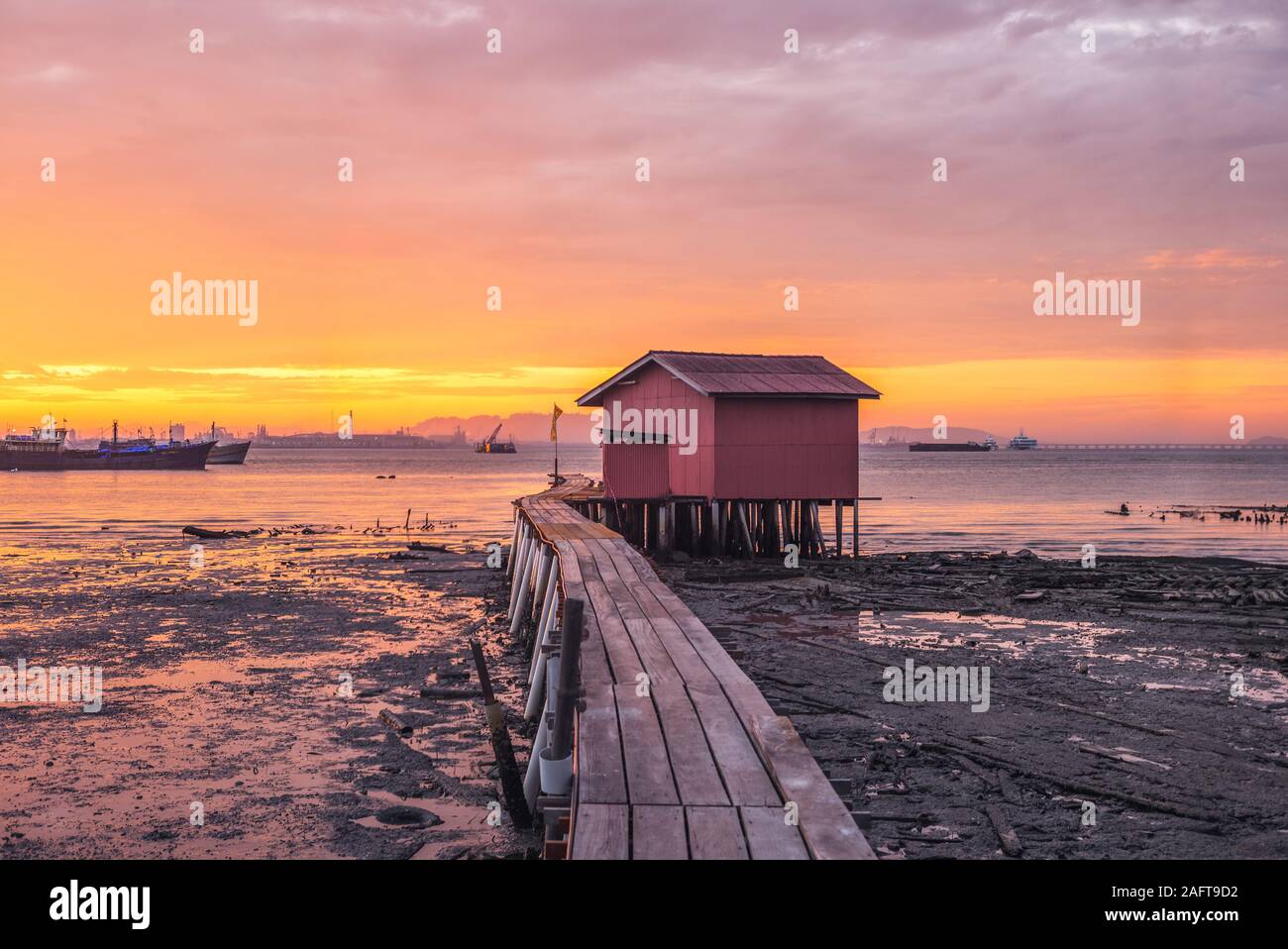 Tan Jetty, einem der Clan der Kaianlagen in Penang, Malaysia Stockfoto