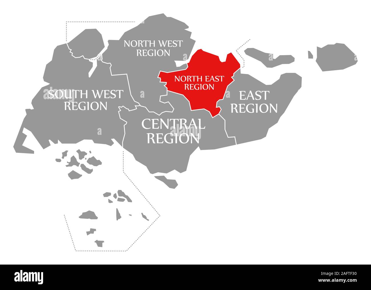 North East Region rot markiert in Karte von Singapur Stockfoto