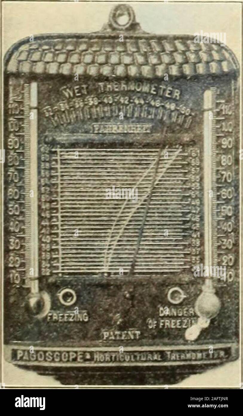 . Henderson's Großhandel Katalog. : Saatgut, Geräte, Dünger, Insektizide & c. für Gärtner und Lkw-fahrer. Wird es frostfrei sein Zu-Nacht? Die PAGOSCOPE wird Sie r Die Pagoscope. ein Frost predicter, nur von einem Franzosen für Vorderteil erfunden - Erzählen früh am Abend, whetherthere ist oder nicht ist eine Frost duringth werden? Nacht, sollte eine Geld-saverfor Gärtner und Züchter. Itconsists eines nassen und trockenen Glühlampe ther-mometer, mit Wasser Zisterne passesover andvertical bewegliche Hand, die ein Diagramm in der Mitte der Instrumententafel zeigt an aglance gebaut, wenn es wahrscheinlich ist t Stockfoto