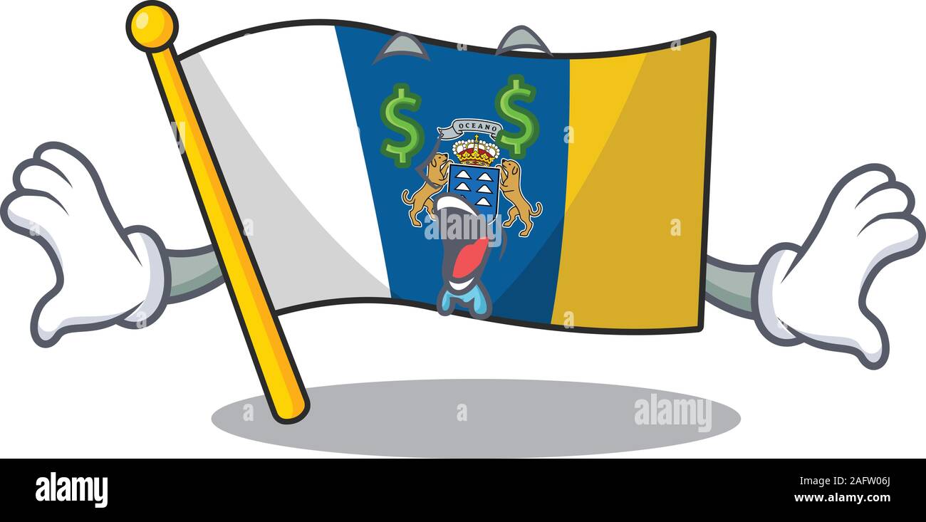 Flagge kanarische Insel Blättern mit Geld Auge Zeichentrickfigur Stil Stock Vektor