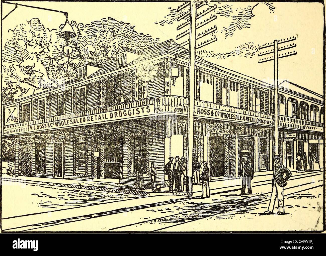 . Trinidad: Damals und Heute. In einer Reihe von Skizzen in Verbindung mit dem Fortschritt und dem Wohlergehen von Trinidad, und persönliche Erinnerungen an das Leben in dieser Insel 1874-1912. r W. C ROSS & Co. Gegründet 1857. Apotheken. 27, Ecke FRIEDRICH ANDQUEEN STRASSEN.. COLONIAL APOTHEKE. Die aktuellsten Apotheke auf der Insel. Ärzte Verordnungen genau vorbereitet. Großes Sortiment an homöopathischen Medikamente & Heilmittel DEPOT FEIND DER RENOMMIERTEN UND NUR ECHTE ROSSS POM ANTISEPTIQUE. Patent Arzneimittel, Drogisten Verbrauchsmaterialien, Optische und zahnmedizinische Waren, chirurgische Instrumente, Wc Eequ Stockfoto