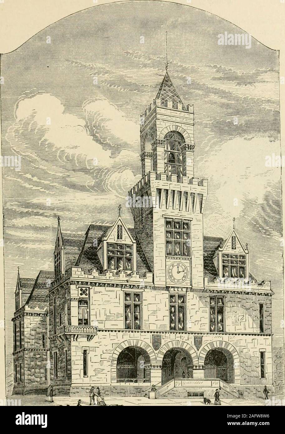 . King's Handbook von Springfield, Massachusetts: eine Reihe von Monographien, historische und beschreibend. Die Bar, eine Passage zu den Zimmern oben, thelargest ist der Hof - Zimmer, der aufgerufen wird, eine der besten im Staat. Es ist in der Asche beendete, und nach dem Fall der Verputz- Overhead, seit ein paar Jahren, war getäfelten in der gleichen Holz. Auf der linken Seite der Rücksitzbank ist apainting, perfekt im Bilde, der späten Chief Justice Chapman; und, auf der rechten Seite, eine ähnliche Portrait von Hon John Wells, der, nach seinem Tod, wason der Bank des Obersten Gerichtshofes, die er bei Amtsantritt resigningthe Stockfoto