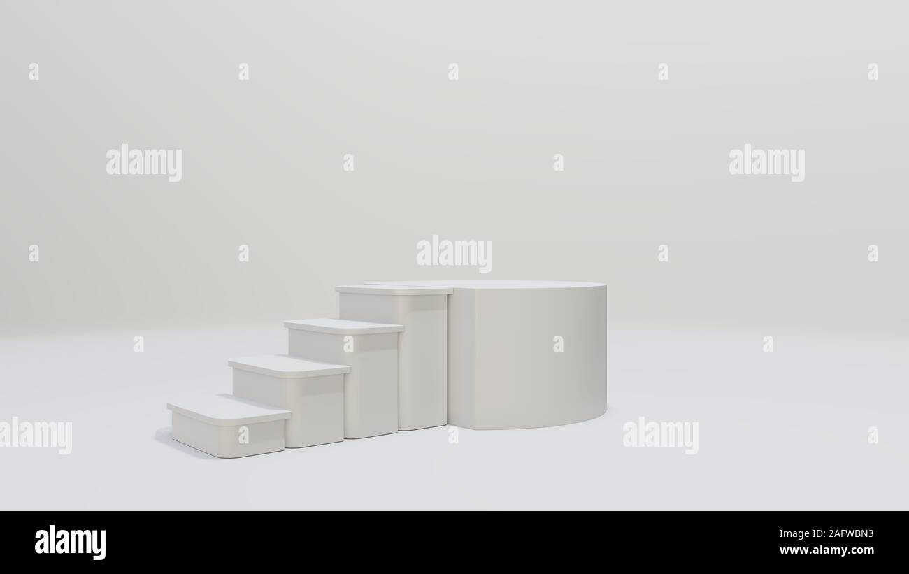Leiter zum Podium. Leeren Raum für Ihre Inhalte. Hintergrund ihre Inhalte zu werben. 3D-Darstellung. Weiß Pastellfarben Stockfoto