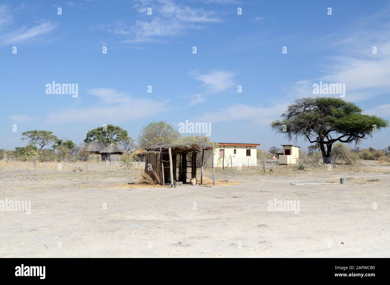 Kleine traditionelle Botswanischen Dorf Hütten Moremi Nationalpark Botswana Afrika Stockfoto