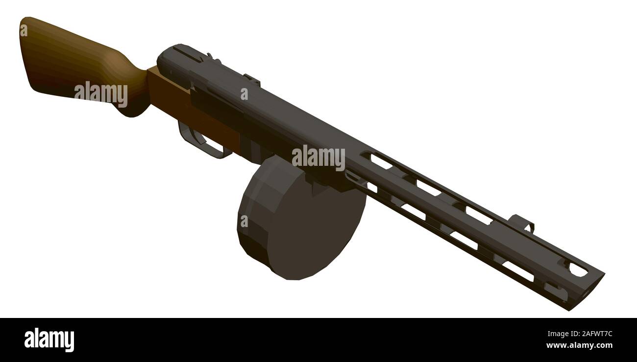 Polygonale Shpagin Maschinenpistole. Sowjetische alten Maschinengewehr. Isometrische Ansicht. 3D. Vector Illustration. Stock Vektor