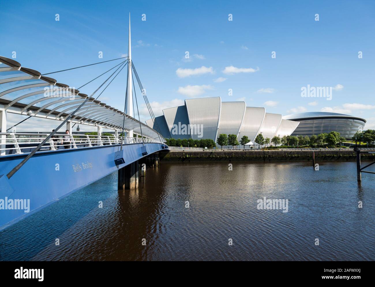 Glocken Brücke, das gürteltier Clyde Auditorium und dem von der Hydrostatik-Einheit, Glasgow, Schottland Stockfoto